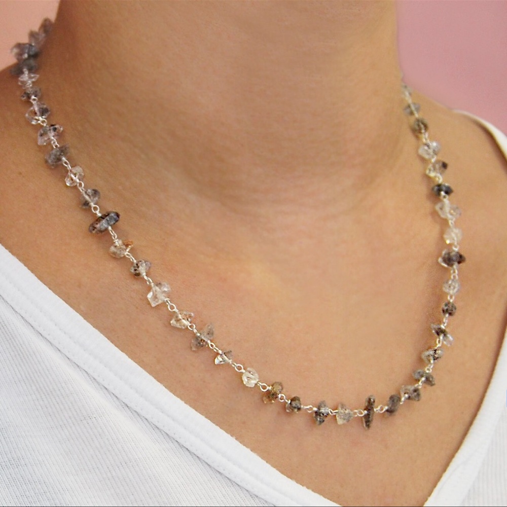 Herkimer Diamond Necklace beaded wire wrapped choker